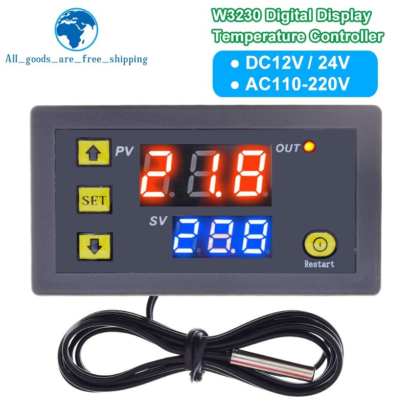 Sonde W3230 AC110-220V 12V 24V, ligne 20a, contrôle numérique de la température, affichage LED, Thermostat avec Instrument de contrôle de la chaleur et du refroidissement