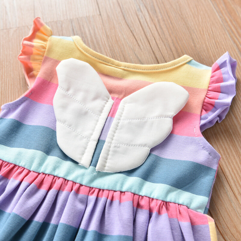 Vestido de princesa de arco-íris para meninas, roupa de verão para crianças de 9 a 7 anos, fantasia de borboleta
