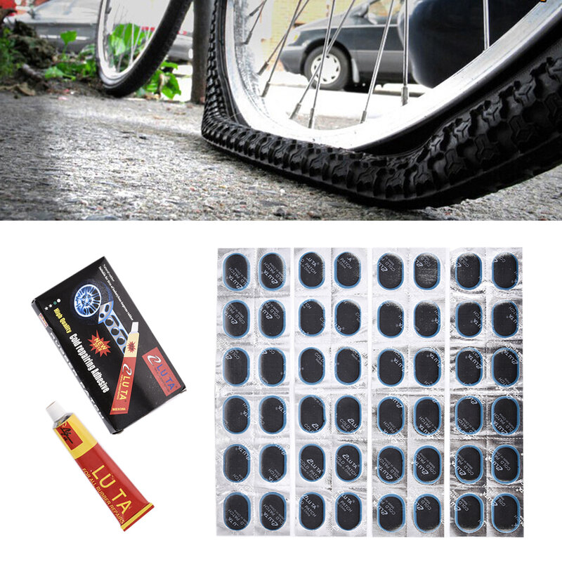 오토바이, 스쿠터, 자전거용 고무 원형 및 정사각형 타이어 패치 수리 도구 25mm 48개 세트, 자전거 타이어 내부 펑크 수리 도구.