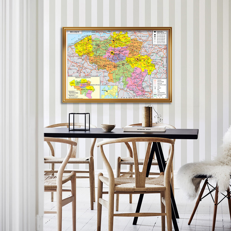 90*60cm The Belgium Transportation Map with Details In French Wall Art Poster Canvas Painting Home Decoration School Supplies