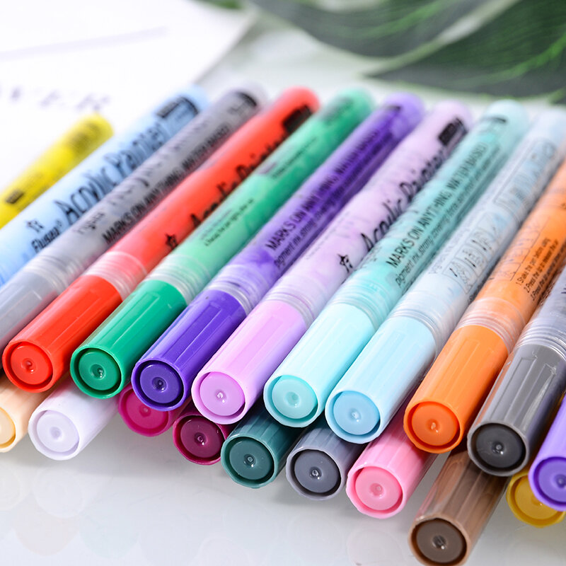 Caneta marcador de tinta acrílica, suprimentos para pintura, 28 cores/conjunto, marcador de arte, tela, metal, cerâmica, madeira, plástico
