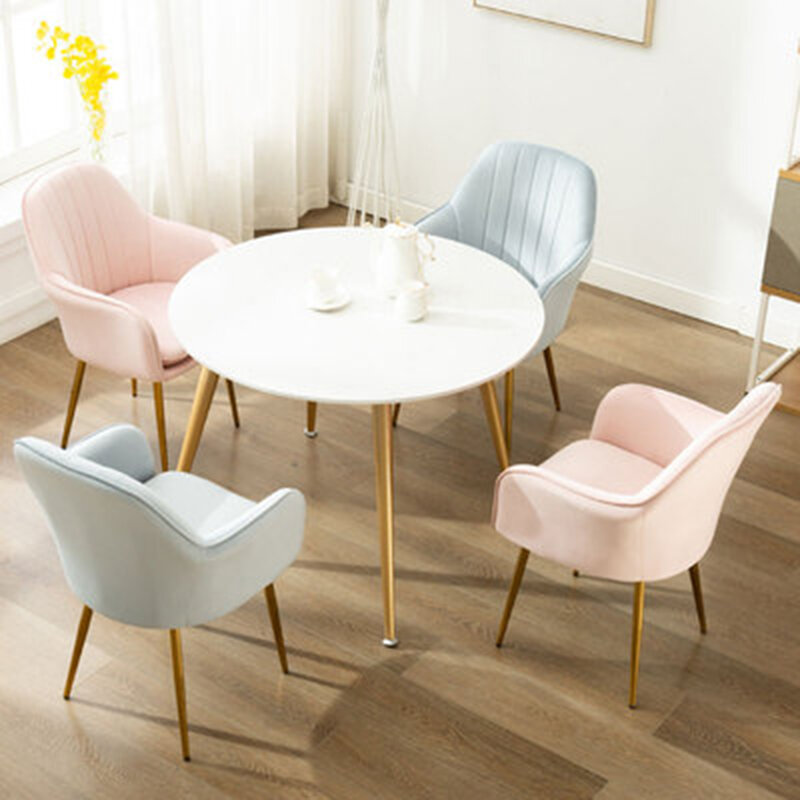 Скандинавский обеденный стул, эргономичное Роскошное кресло, бархатный расслабляющий стул для ожидания, спинка, розовый мягкий стул для ма...