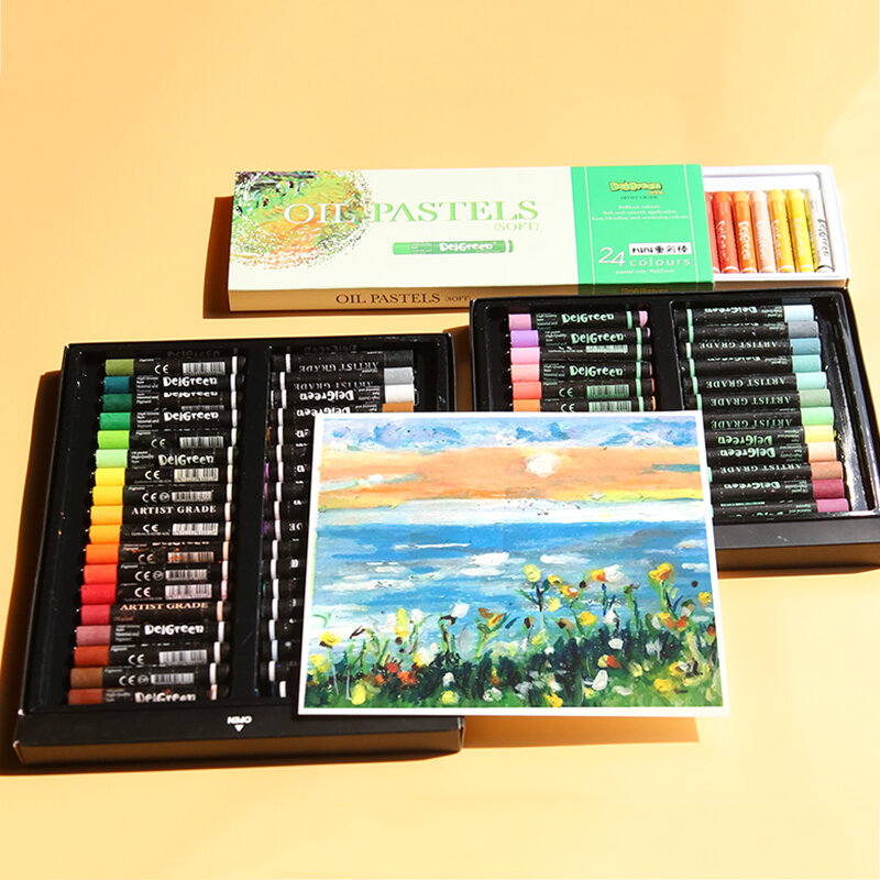 Delgreen Profesional Lembut Oil Pastel 12/24/36/60 Warna Bebas Racun Mudah Dicuci Oil Painting Stick/Pastel/Crayon Drawing Perlengkapan