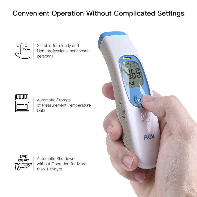 Termómetro Digital Temporal infrarrojo profesional AOV 1 segundo termómetro de medición de temperatura con indicador de fiebre