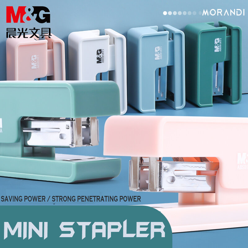 M & g mini morandi-conjunto de grampeador de metal, colorido com 640 peças, 24/6 grampos, ferramentas de ligação, papelaria, material escolar