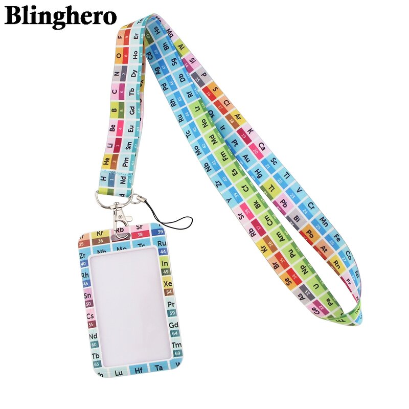 CB079 Periodic Table of Elements Lanyard Credit Card School ID Holder Bag Student Women Travel Card Cover Badge Keychain Gifts