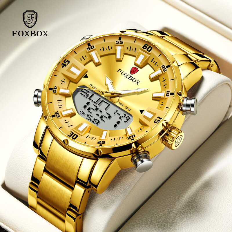 Lige 2022 nova marca de luxo relógios masculinos ouro aço inoxidável esporte relógio digital analógico grande quartzo para o homem