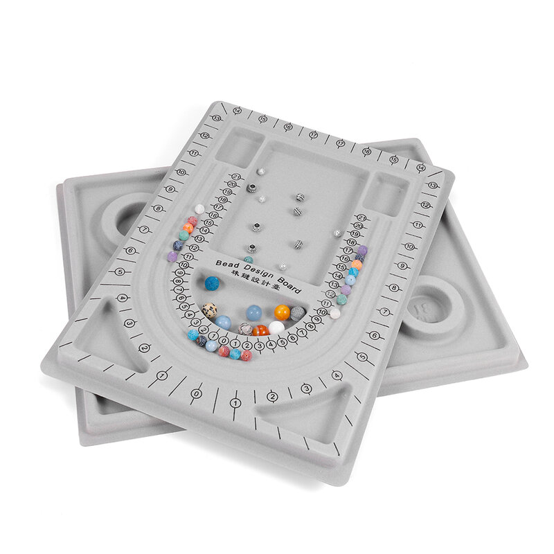 Tablero de cuentas para fabricación de joyas, bandeja organizadora de abalorios aterciopelados, accesorios de herramienta de medición con diseño artesanal en color gris