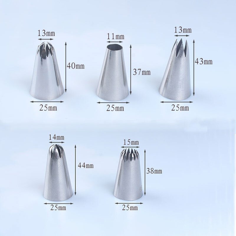 5pcs Large Metal Cake Cream Decoration Tips Set Pastry Tools Stainless Steel Piping Icing Nozzle Cupcake Head Dessert Decorators