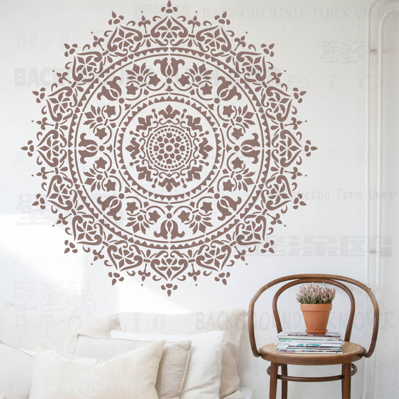 Plantilla de Mandala extragrande para pintar Paredes, decoración de pared redonda grande, plantilla de suelo de ladrillo, azulejo Vintage, 70cm-110cm, S052