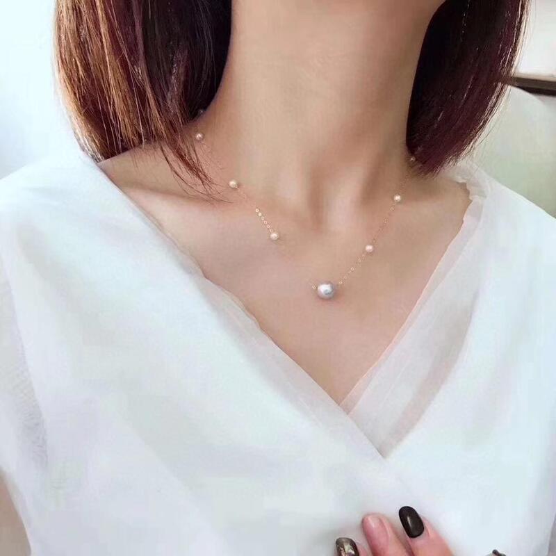 D312 Fine Jewelry 18K Gold 4-8mm Natural Fresh Water White Pearl Pendants Necklaces for Women FIne Pearls Pendants