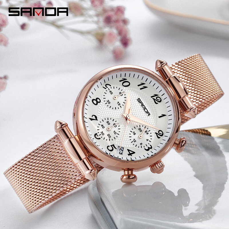 Часы SANDA женские с браслетом, Роскошные водонепроницаемые Модные ультратонкие повседневные кварцевые наручные, из нержавеющей стали
