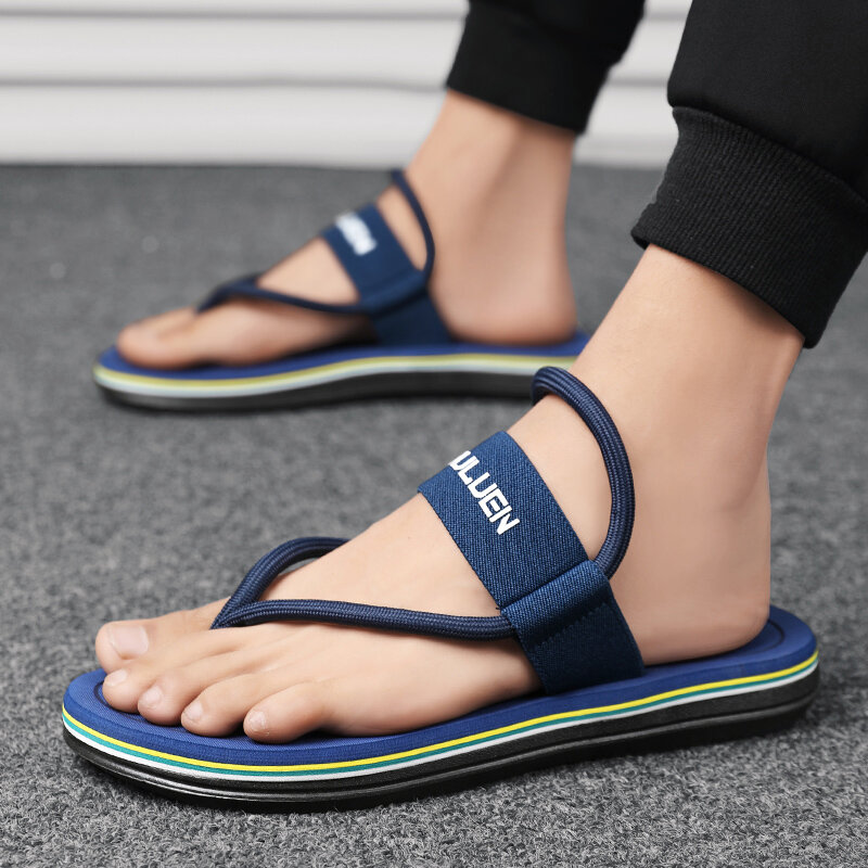 ฤดูร้อนรองเท้าแตะชายหาดผู้ชายรองเท้าแตะ Hombre รองเท้าสานชายฤดูร้อนโรมัน Sandalias รองเท้าแตะลื่นบนรองเท้าส้นเตี้ยสไลด์