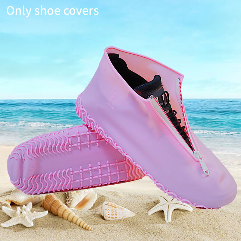 1 Pair Silicone Portable Travel Accessories Shoe Cover Zipper Rain Boots Non Slip Waterproof Protective Foot Wear Outdoor