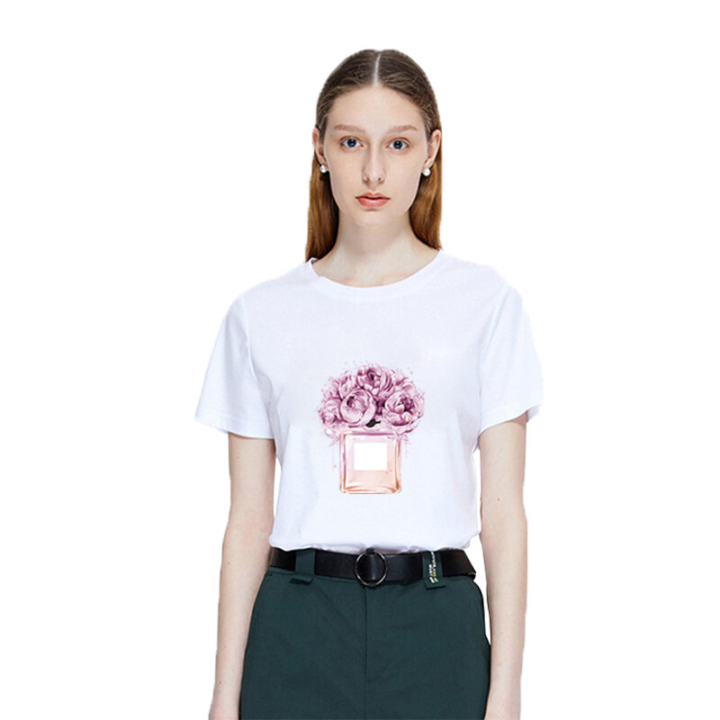 NEW Beautiful Flower patch per abbigliamento Heat Transfer Applique bottiglia di profumo adesivo stampato t-shirt ragazza fai da te Iron On Transfe