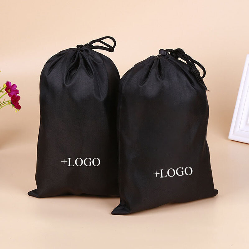 Bolsa de embalaje con logotipo de impresión personalizada, bolsa de viaje Oxford impermeable reutilizable con cordón, zapato, tela, teléfono, gafas, bolsillo de embalaje de maquillaje