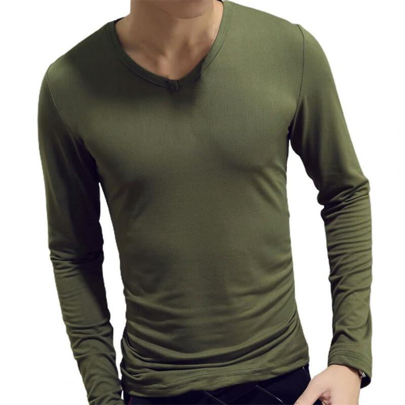남성 셔츠 긴 소매 남자 의류 단색 풀오버 스웨터 V 목 슬림 남성 캐주얼베이스 셔츠 가을 2021