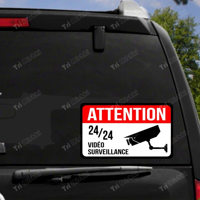 Tri mishki WCS1028 프랑스 주의, 24 시간 비디오 감시 자동차 스티커, PVC 데칼 액세서리, 차체 트럭에 스티커