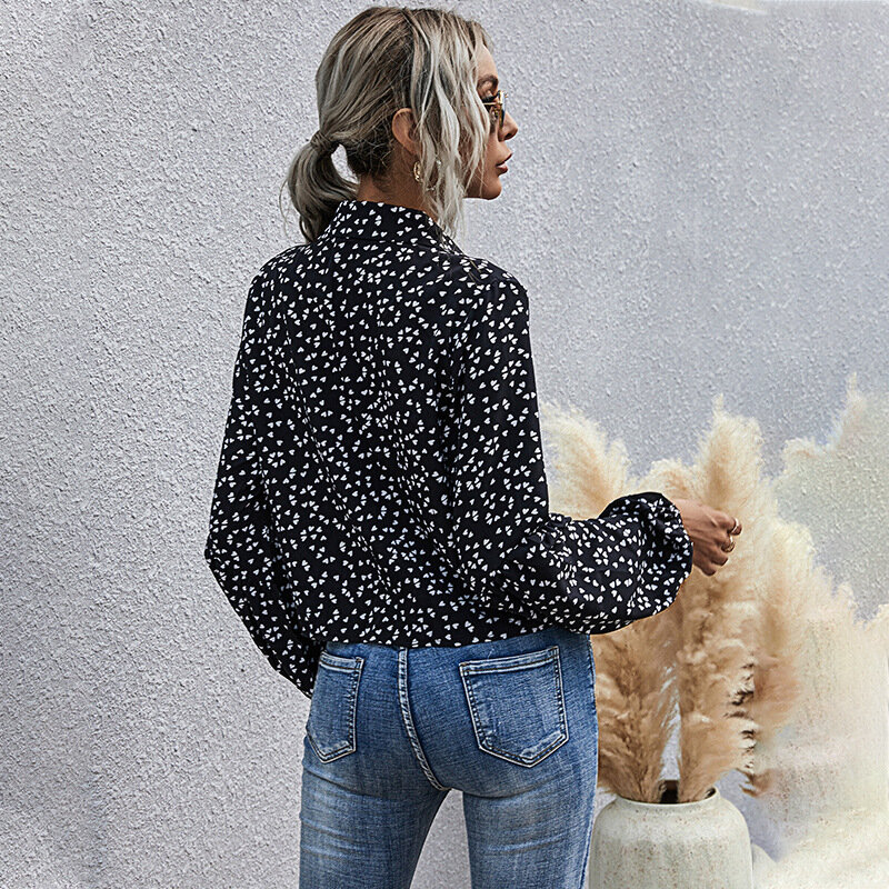 Chemise imprimée à col en v et manches longues pour femme, vêtement ample à simple boutonnage, grande taille, à la mode, collection automne 2020