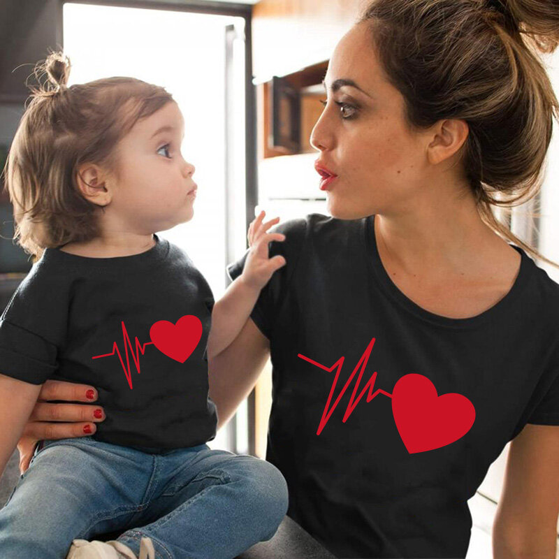 엄마와 딸 귀여운 패밀리 룩 매칭 옷, 엄마 아들 티셔츠, 여성 엄마 티셔츠, 아기 소녀 소년 티셔츠