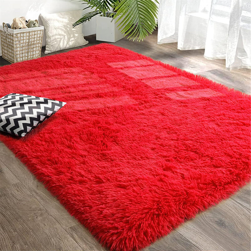Red Ultra Soft Fluffy tappeti Furry Throw Area tappeti peluche Shag tappeto antiscivolo Shaggy moderno tappeto decorativo soggiorno tappeto Mat