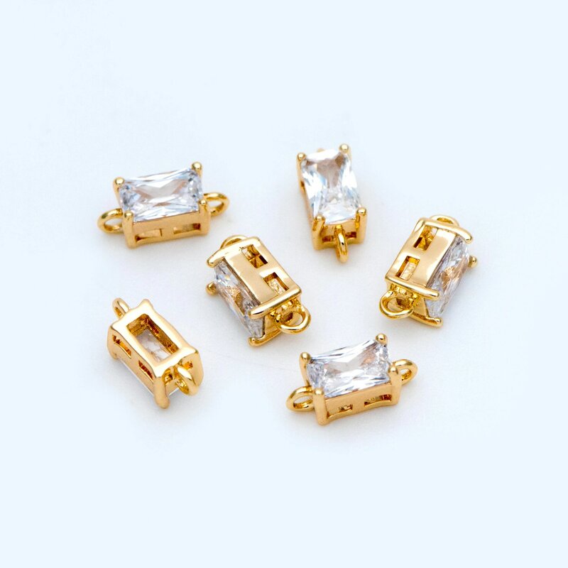 10 pces cz pavimentado ouro retângulo conectores 8mm, banhado a ouro bronze quadrado charme pingentes, para jóias diy descobertas (GB-820)