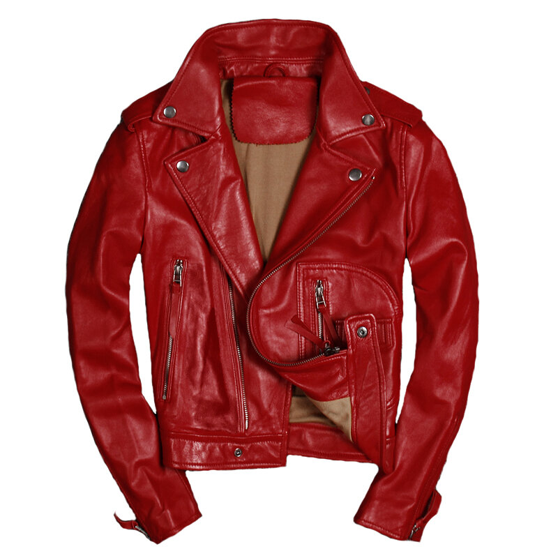 Giacca in vera pelle cappotto donna vera pelle di montone motociclista giacca in pelle Slim Fit capispalla donna donna rosso nero