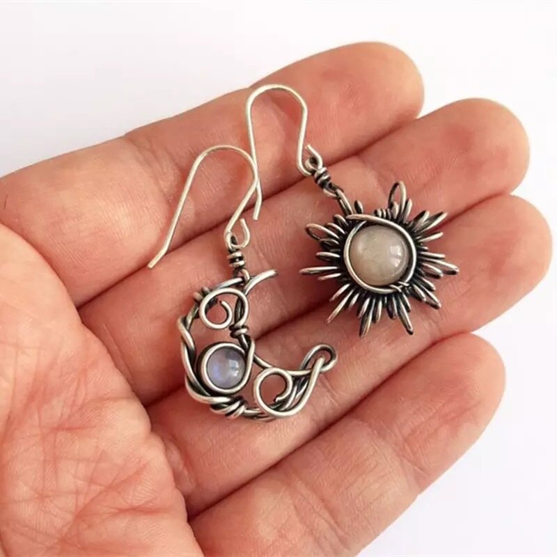 Vintage Schmuck asymmetrische Sonne Mond geometrische Tropfen Ohrringe für Frauen Jubiläums feier Geschenk Bohemain Frauen Ohrringe