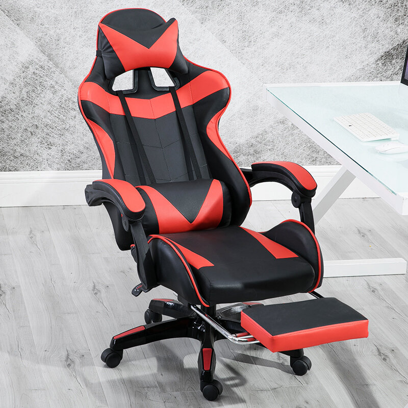 Wcg Gaming Chair PVC Household Armchair Ergonomic Computer Chair Office Chairs Lift and Swivel Function Adjustable Footrest