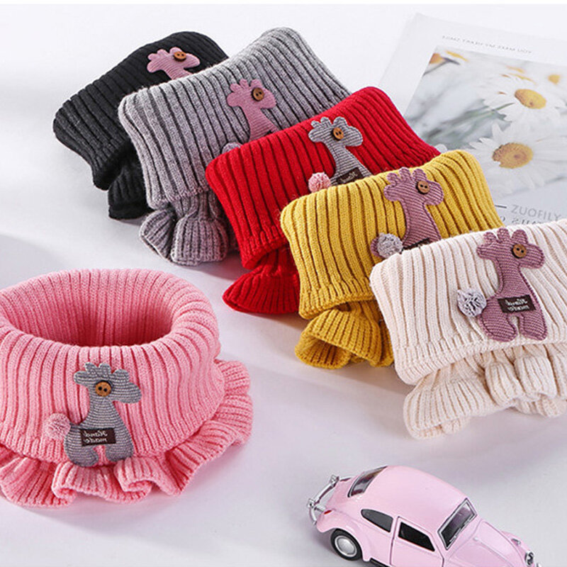 New Cute Cartoon Winter Baby Scarf Kids Knitted Warm Girls Scarves Ring Soft Toddler Thick Bib Children Neck Collar Infant Bibs