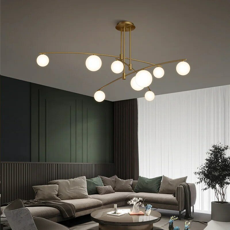 Lustre nórdico minimalista, para sala de estar, quarto, sala de jantar, sombra de vidro, preto e dourado