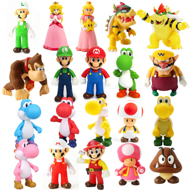 6-12cm Super Mario Bros Luigi Mario Yoshi Koopa Yoshi Mario Maker Odyssey Mushroom Toadette PVC Action Figures Toys Model Dolls