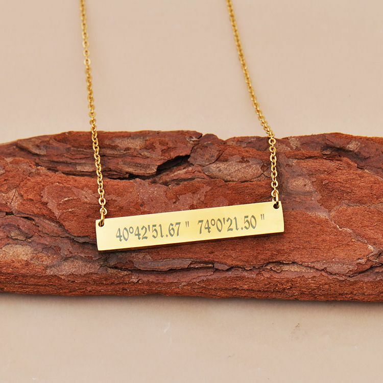 Nome personalizado barra colar gravado placa de identificação de aço inoxidável ouro para mulheres menina crianças jóias pingente charme