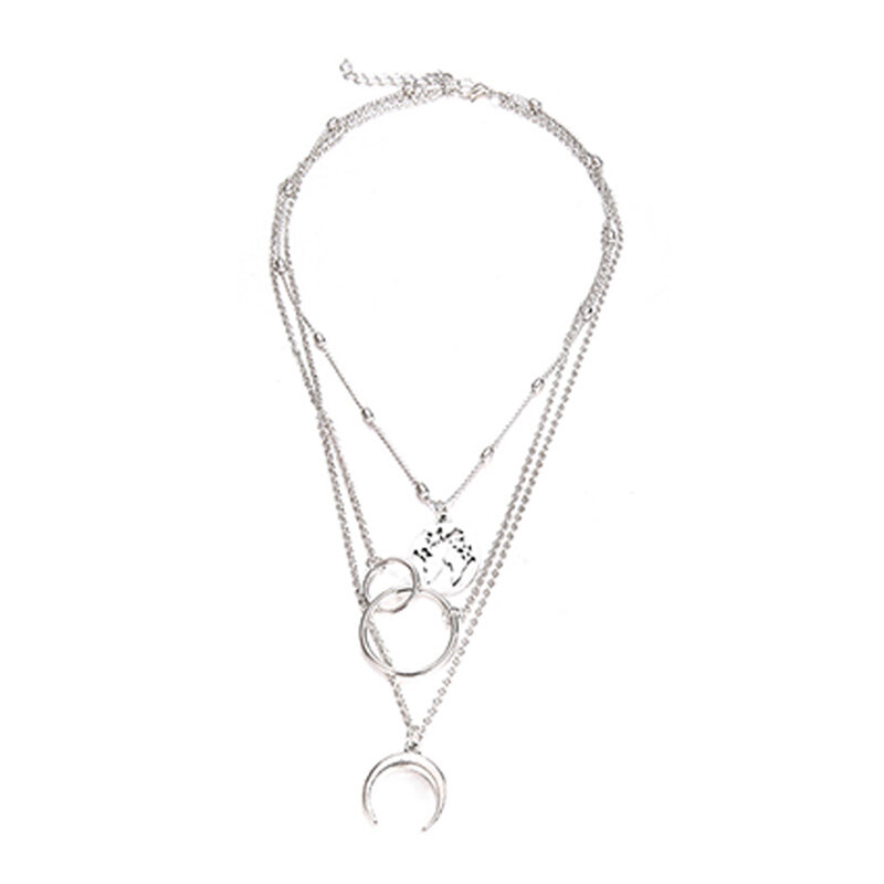 Bohemian Moon Pendant Necklace para mulheres, círculo, mapa, gargantilha de terra, multicamadas, bijuterias da moda