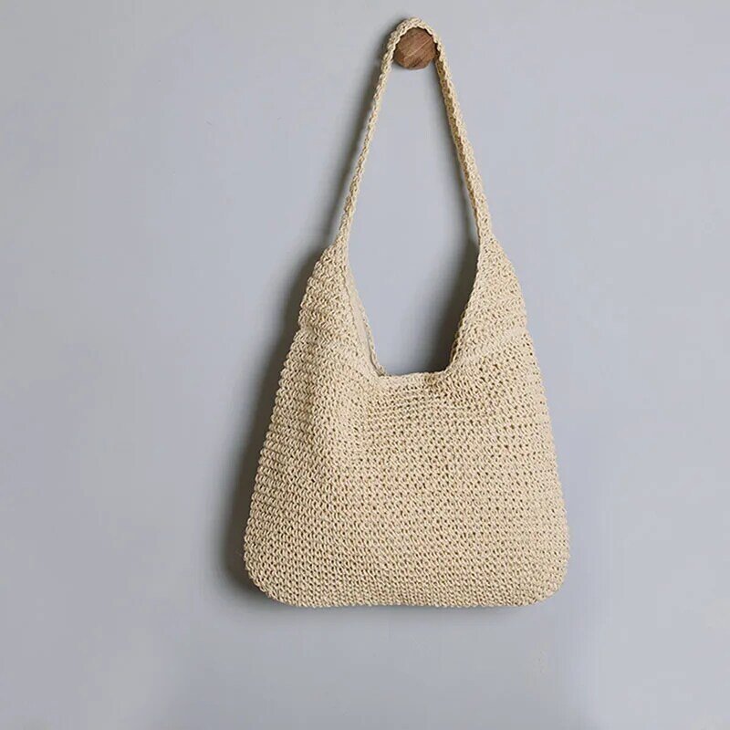 Straw Bag Retro Folding Bag Female Bag Handbag Shoulder Bag Beach Holiday Large Capacity