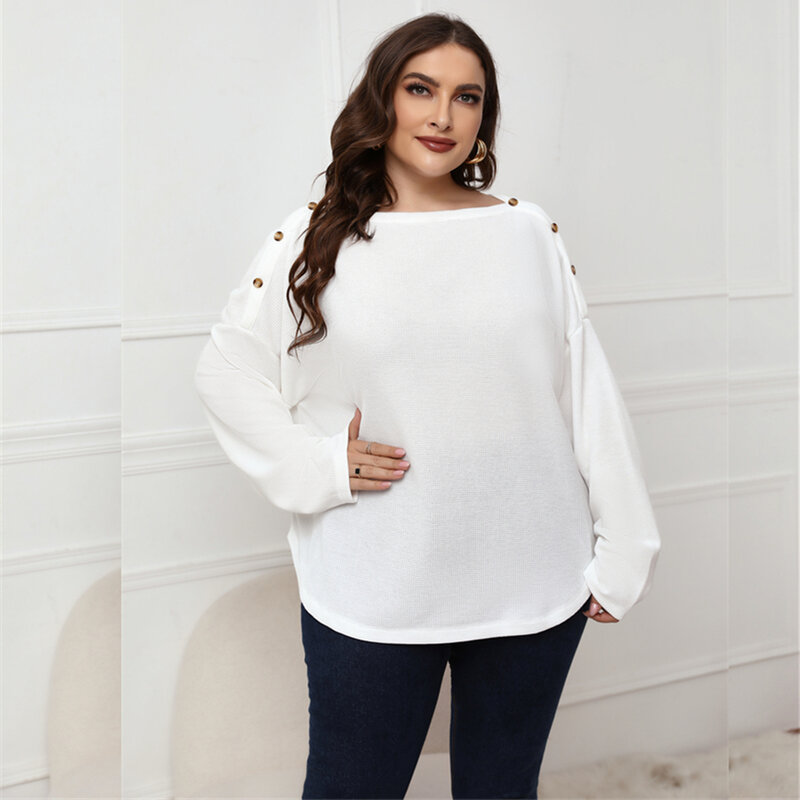 2022 Spring New Hot Sale European And American Style Plus Size Boat Neck Top Long Sleeve Shirt For Women