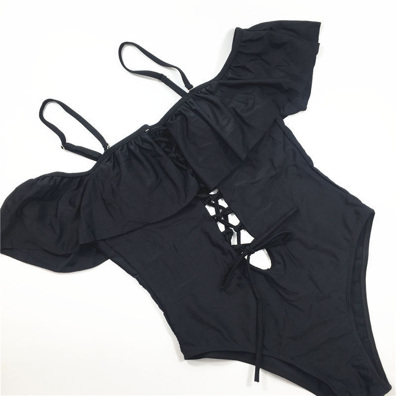 Um pedaço de cintura alta maiô feminino sexy sólido banho plissado malha bandagem praia bodysuit senhora beachwear monokini