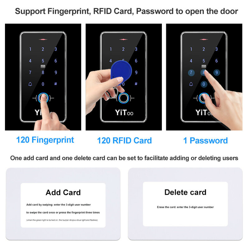 YiToo Kunci Pintu Sistem Kontrol Akses Sidik Jari RFID, Set Kunci Listrik Tahan Air IP68 untuk Rumah Aman, Luar Ruangan