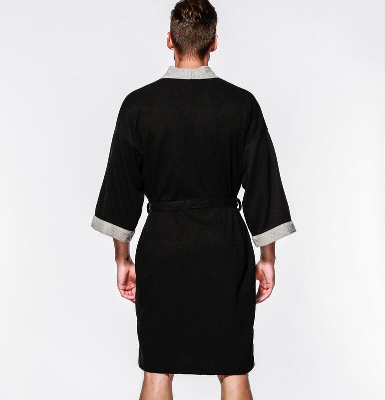 Albornoz Kimono de algodón para hombre, ropa de dormir negra, suelta, informal, para Sauna, Yukata, primavera y verano