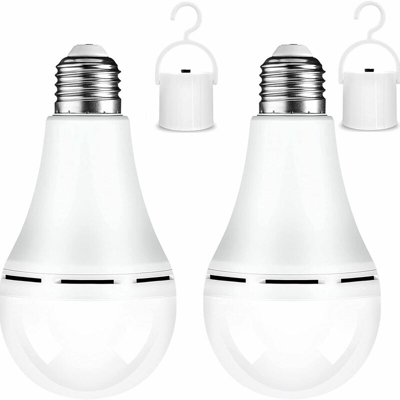 2pcs Emergency Rechargeable LED Light Bulb 12W Portable Lamp Hook Smart Flashlight Water ON E27 When Power Failure