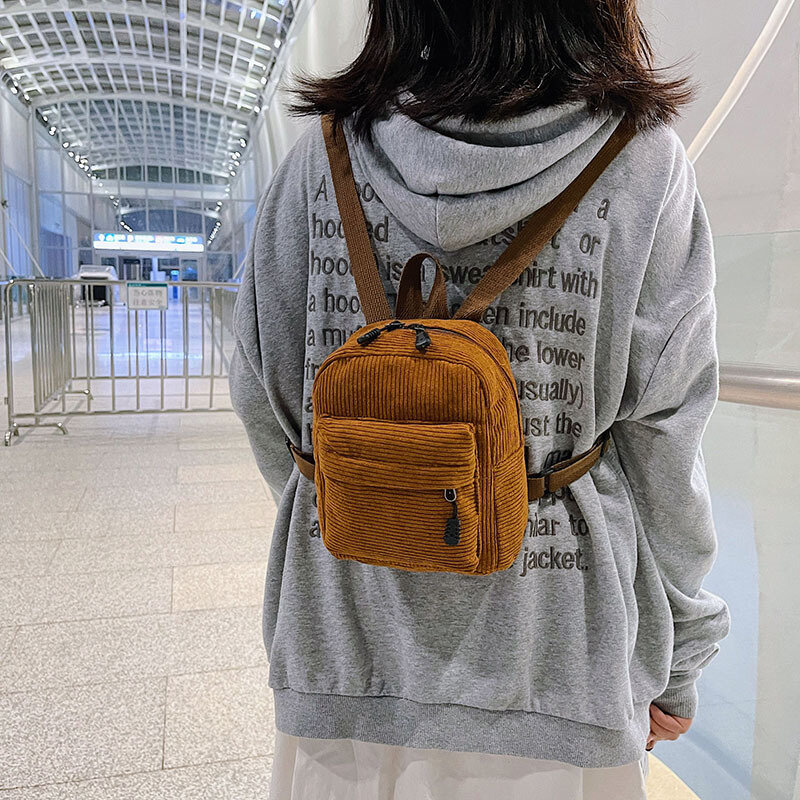 Mini sac à dos en velours côtelé pour femmes, couleur Pure, à la mode, pour téléphone, pour adolescentes