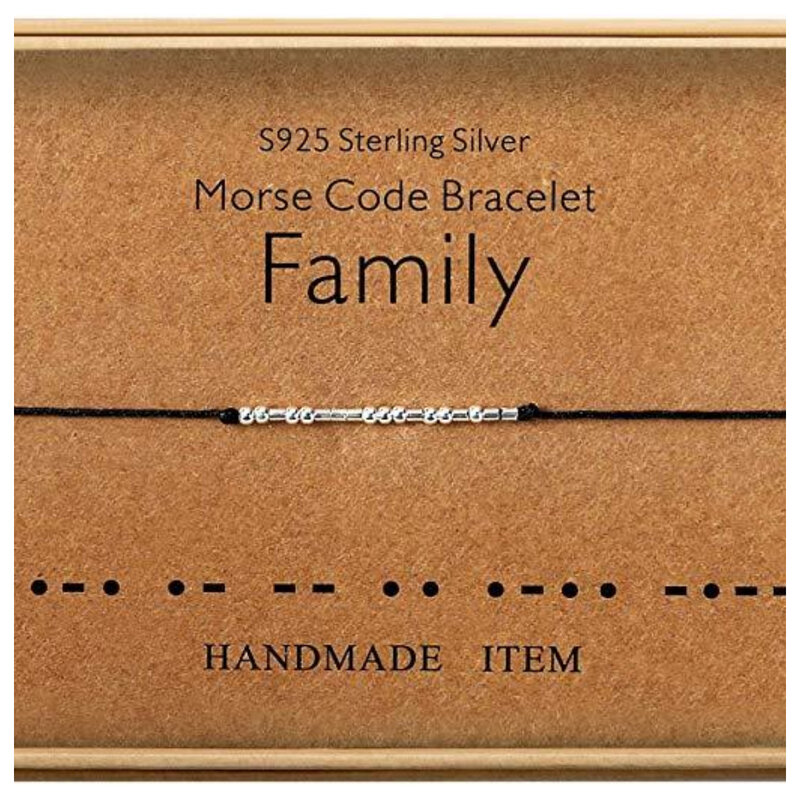 Morse Code Bracelet Charm Beads Bracelets Valentines Friendship Bracelets Black String Adjustable Gift for Women Men Jewellery