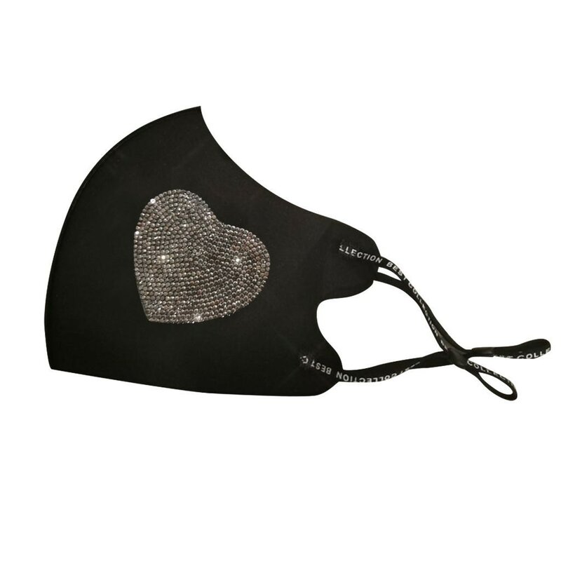1pc feminino meninas moda strass padrão máscara preta lavável à prova de vento reutilizável boca-muffle respirável máscara de boca