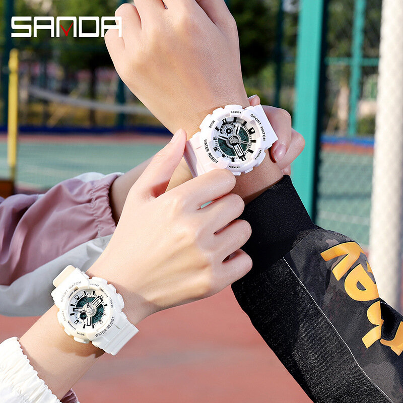 SANDA-Montre de sport numérique LED pour femme, montres pour femme, montre pour femme, or rose, blanc, mode, nouveau, 2023