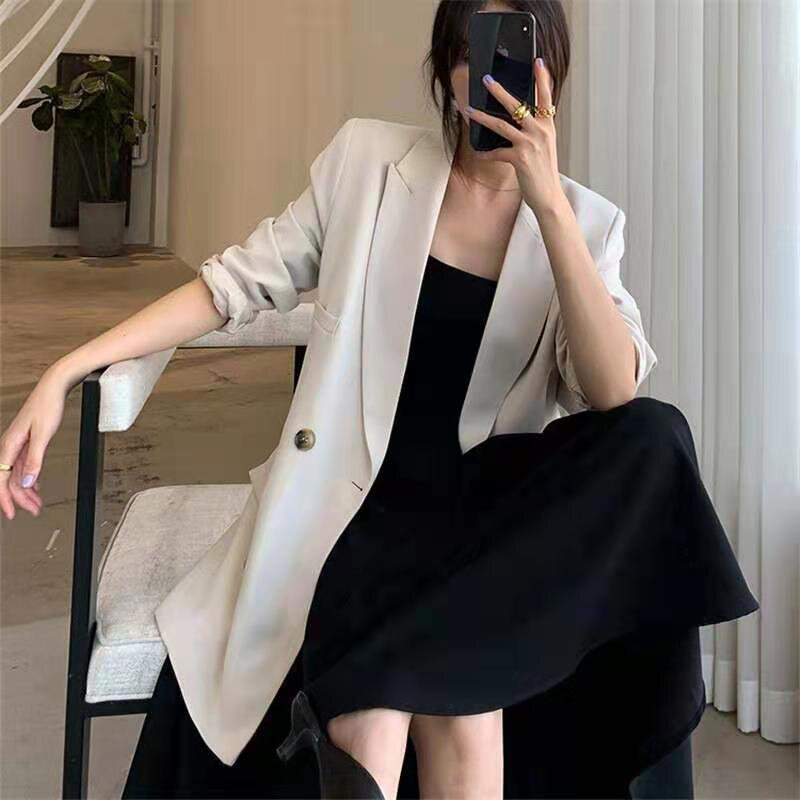 أسود المرأة سترة فستان 2022 الصيف فضفاضة رقيقة مثير رائعة داخل كامي فساتين الحفلات الزي الكورية ملابس أنيقة أنيقة