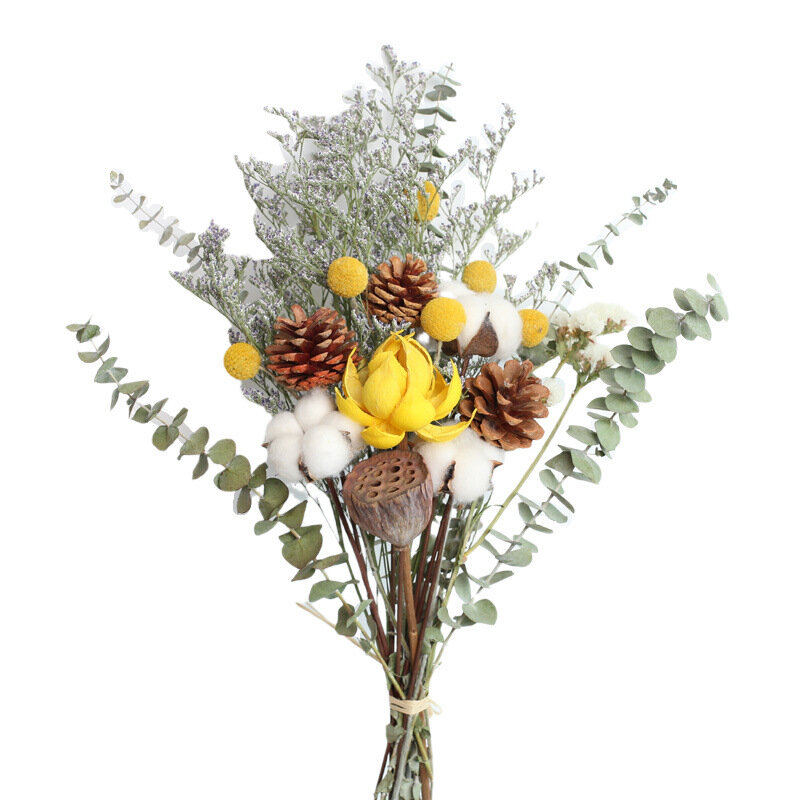 말린 꽃 진짜 장미의 꽃다발 코튼 유칼립투스 데이지 스칸디나비아 바람 작은 신선한 거실 홈 장식 장식품