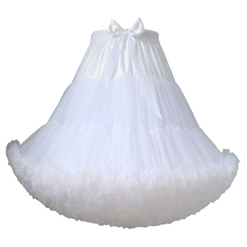 Rok Tulle Gembung Lembut untuk Wanita Panjang Selutut Rok Tutu Kostum Tari Balet Lolita Rok Dalam Berlapis Panjang 55CM