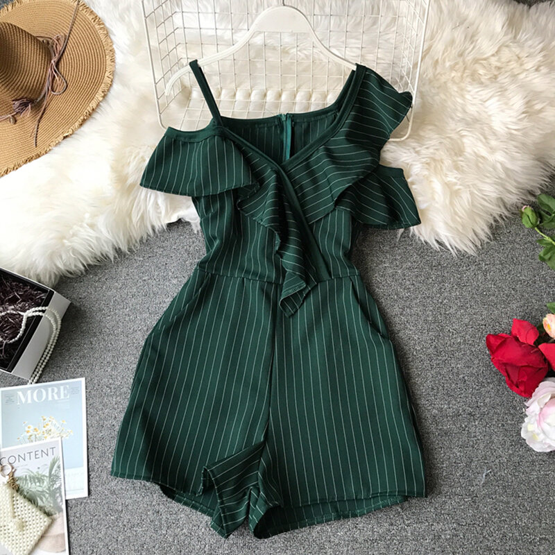 2020 new fashion women's jumpsuits casual loose loose strapless sexy high waist wide leg striped jumpsuit