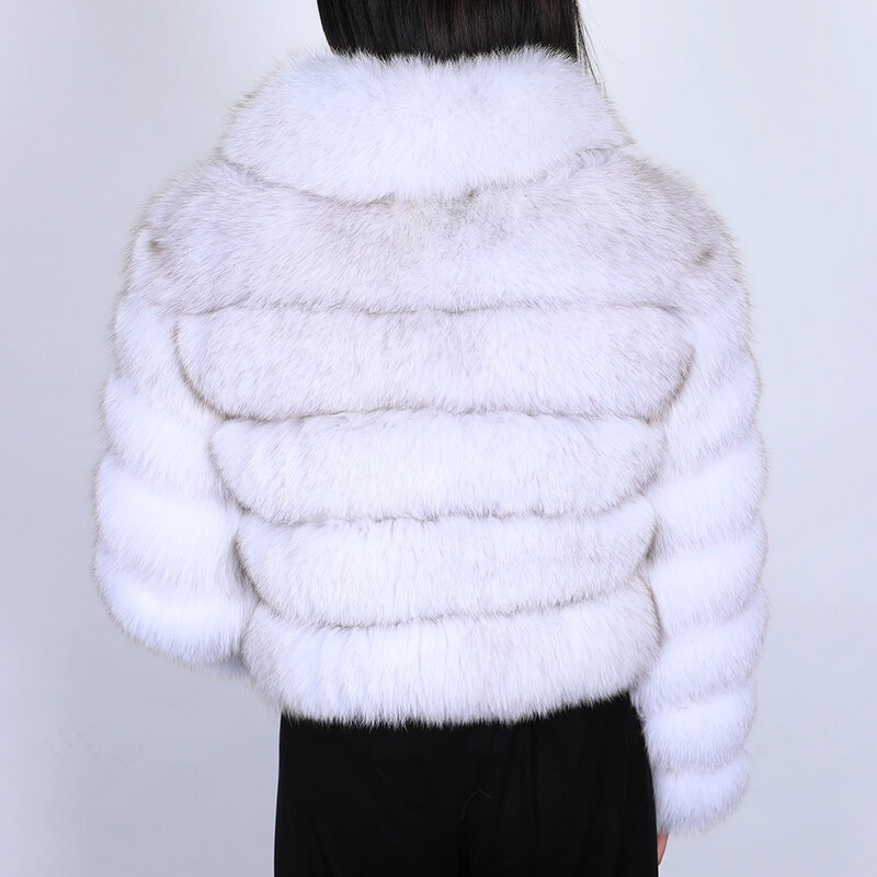 Casaco de inverno feminino com gola natural, jaqueta de lã com gola natural de raposa