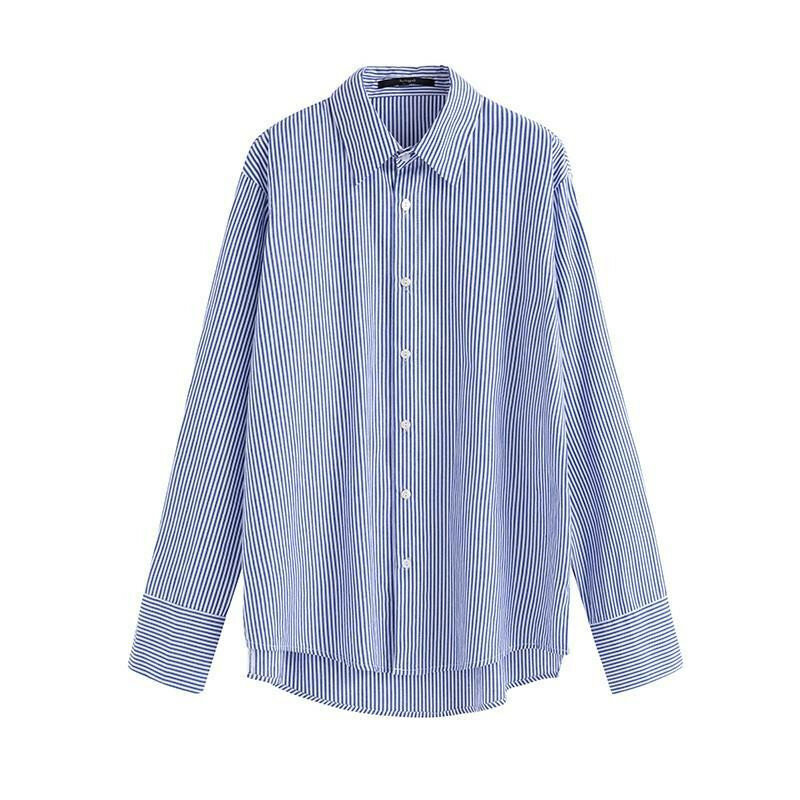 Women Shirt Office Ladies Shirt Blouse Long Sleeve Blue Striped Shirt Simple Casual Tops Ladies Plus Size Spring Autumn Summer